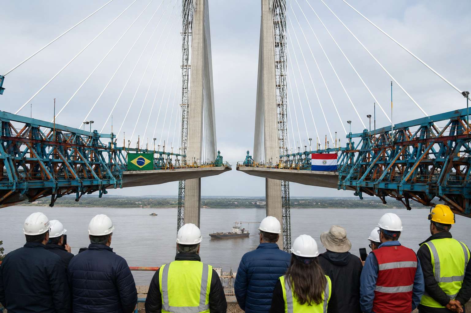 Ponte Bioceânica durante a ligação definitiva entre Brasil e Paraguai sobre o Rio Paraguai.