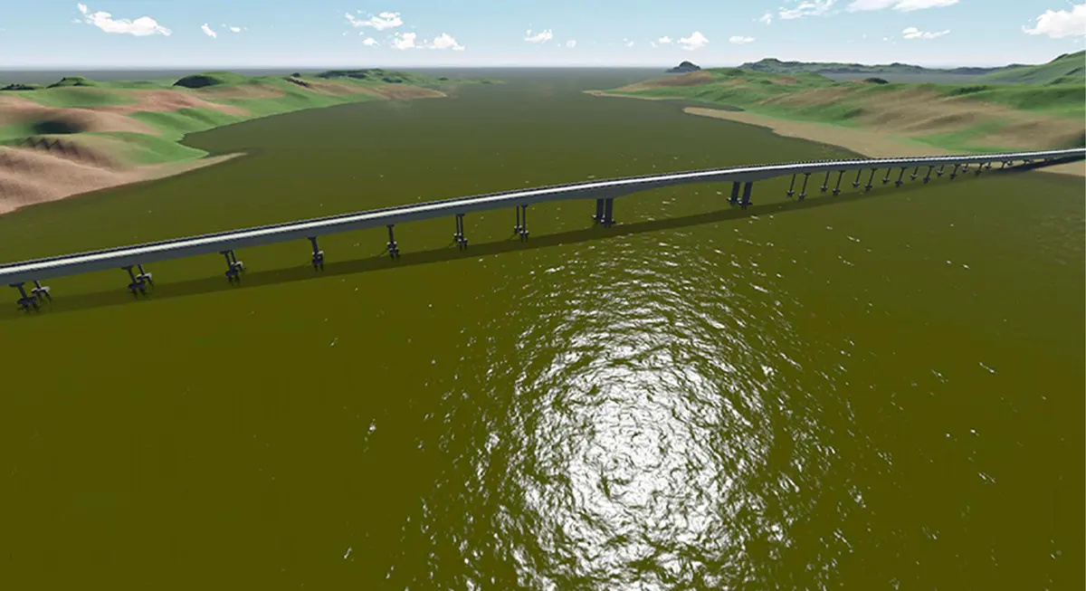 Perspectiva mostra como será a estrutura da ponte após a construção / Crédito: Divulgação / Seinfra