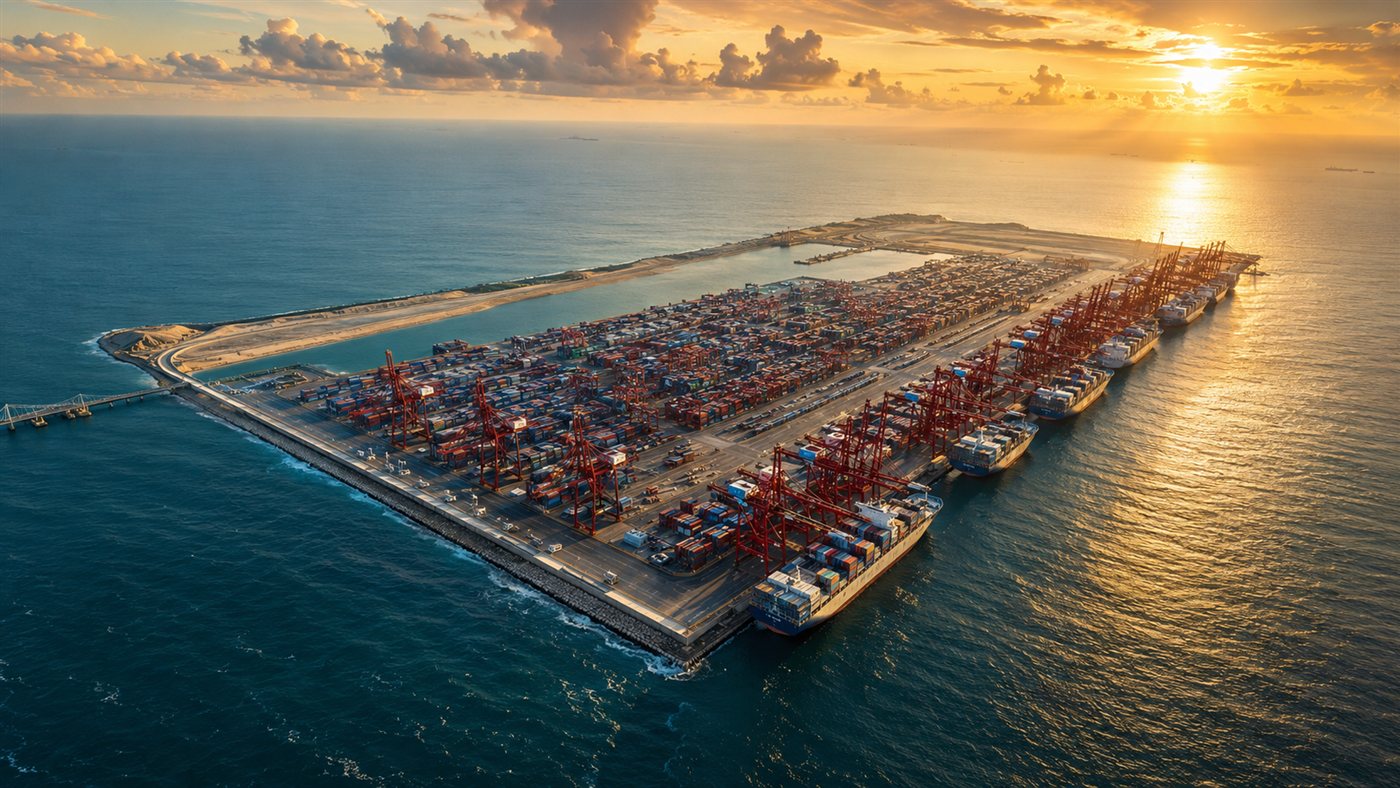 Porto de Yangshan: a China criou uma ilha artificial a 32 km da costa, ligada por ponte de 32 km, para descarregar 3 mil contêineres em 20 horas