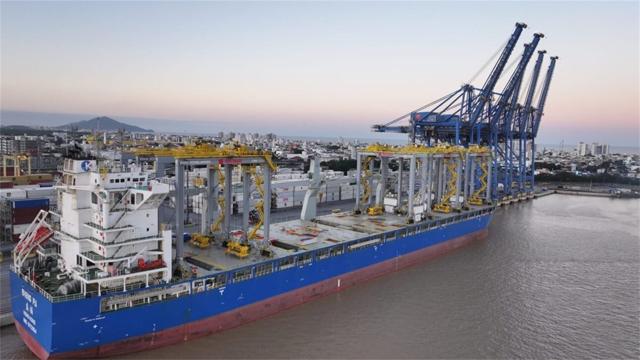 Detalhe do sistema de içamento e dos sensores de um dos guindastes elétricos recém-chegados ao porto de Navegantes. (Foto: Divulgação/Portonave)