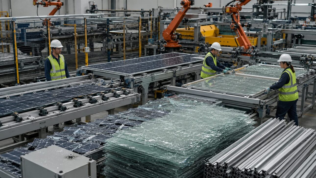 The mobile PV-MRC technology processes about 100 modules per hour and is powered by solar energy.