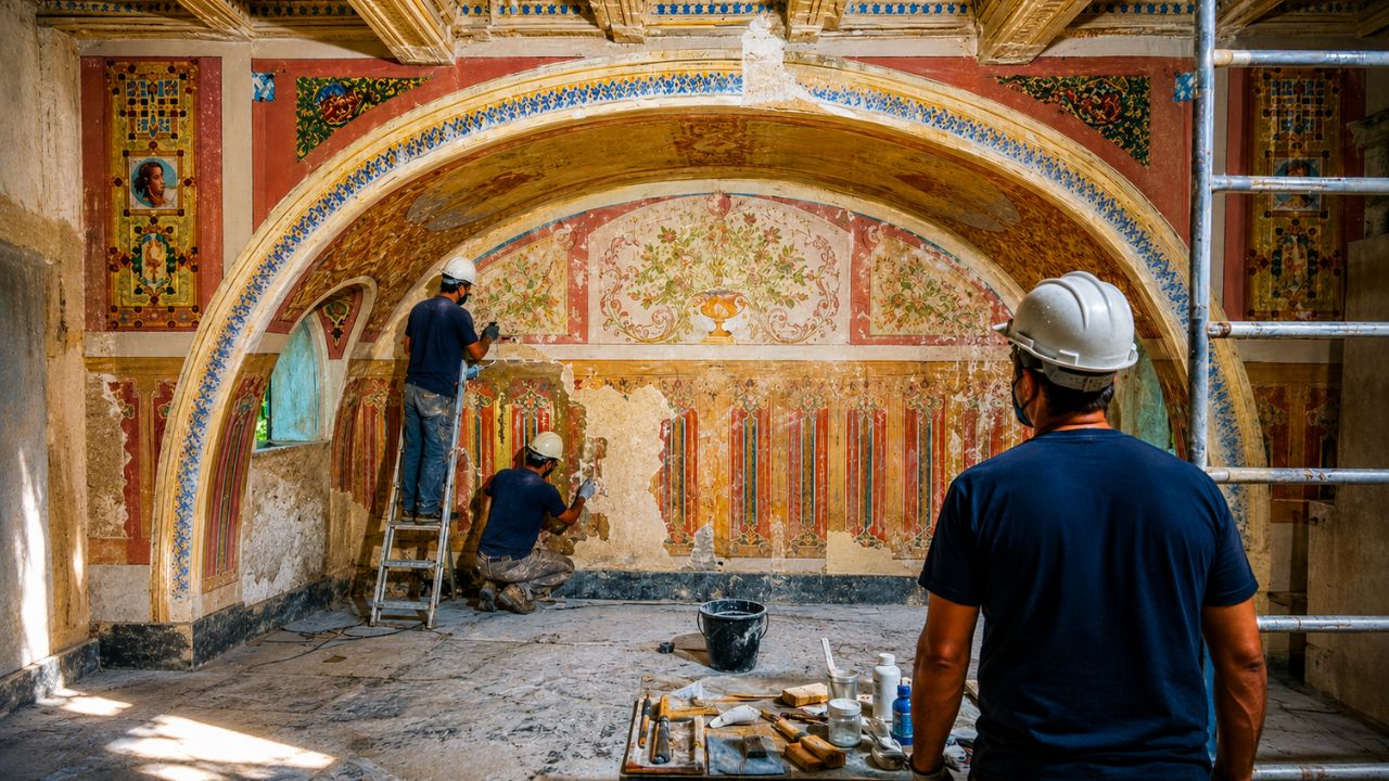 Reforma do Parque Lage revela pinturas históricas, detalhes dourados e decorações escondidas nas paredes do palacete construído na década de 1920.