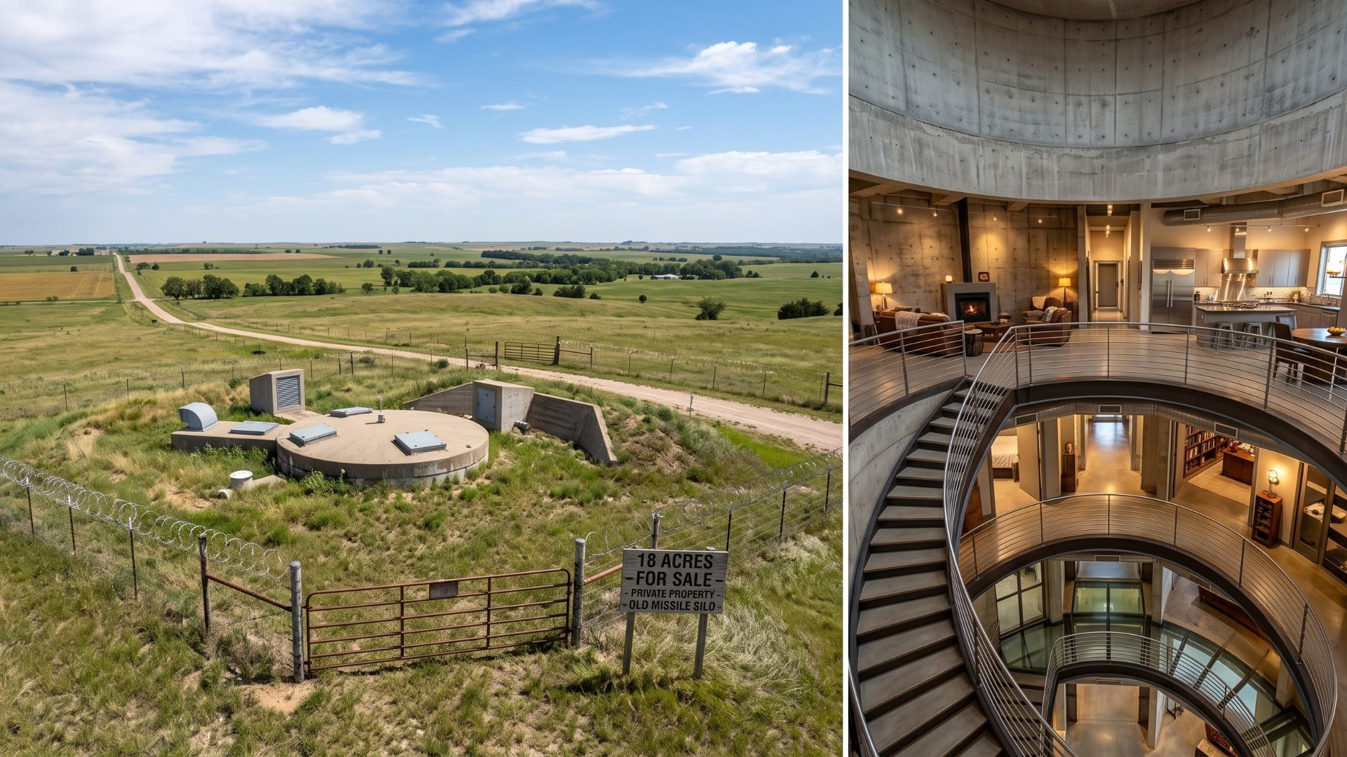 Antigo silo de míssil da Guerra Fria surge à venda no Kansas com 18 acres, acesso cercado por arame farpado, estruturas subterrâneas de concreto e interior surpreendente maior que muitos imoveis tradicionais