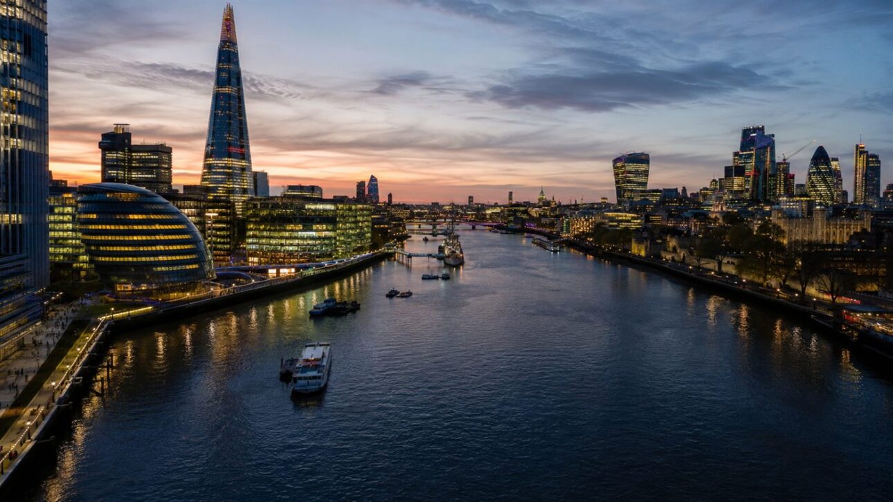 The River Thames cutting through London, a symbol of the city whose water supply may return to state hands.