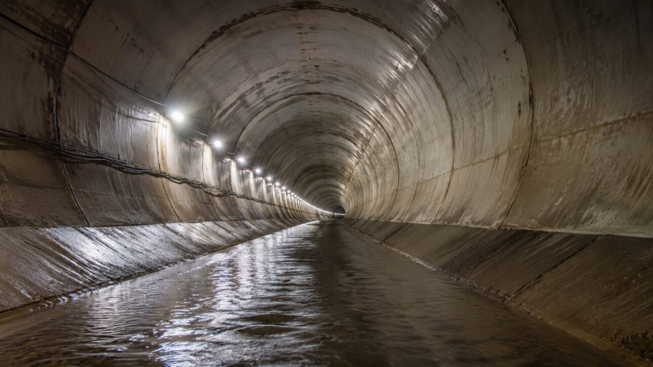 Gallery excavated in the rock conducts the transposed water protected from the terrain and heat