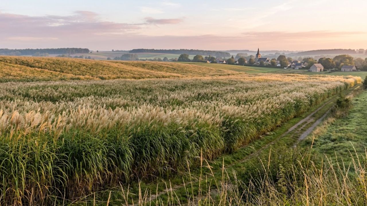Giant miscanthus heats buildings in a French village and reduces the annual fuel expense from €20,000 to just €4,300.