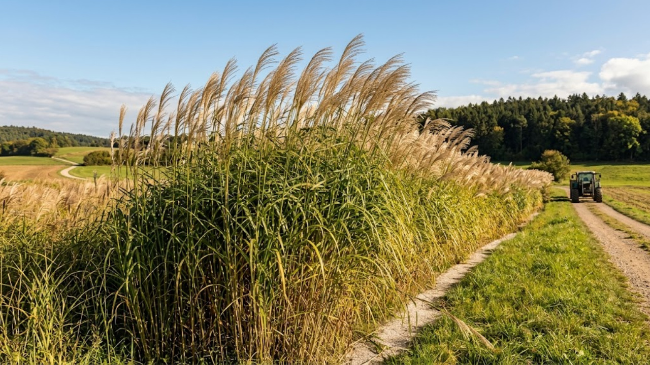Giant miscanthus heats buildings in a French village and reduces the annual fuel expense from €20,000 to just €4,300.