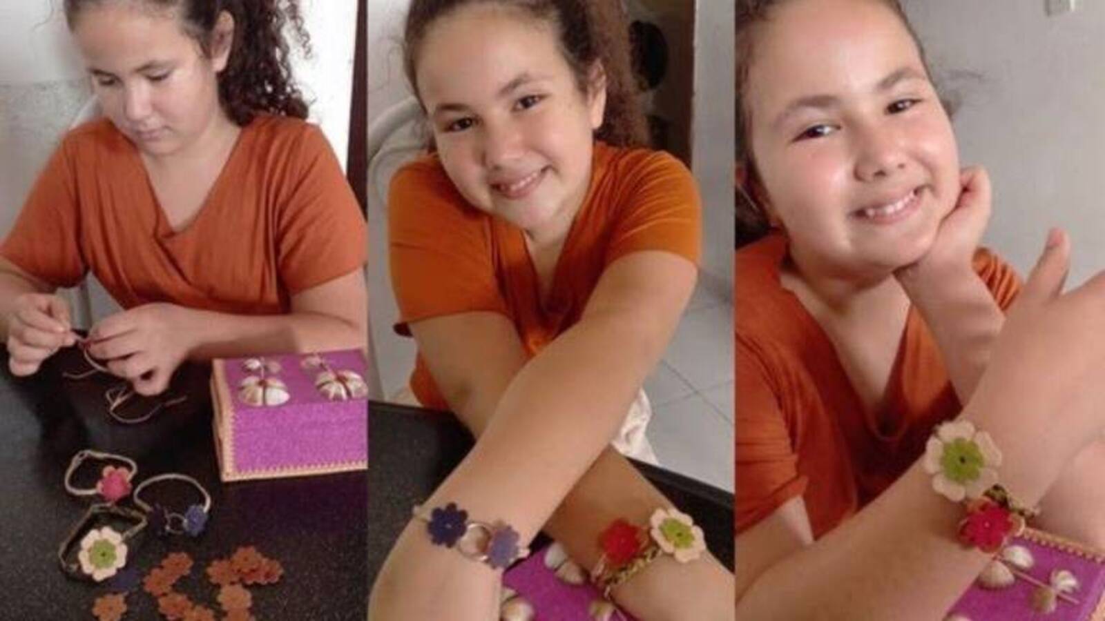Maria Clara, de só 9 anos, vê retalhos de couro do pai que seriam queimados ou jogados fora, começa a fazer pulseiras, cria negócio próprio e ajuda renda da família a crescer cerca de R$ 2 mil mensais