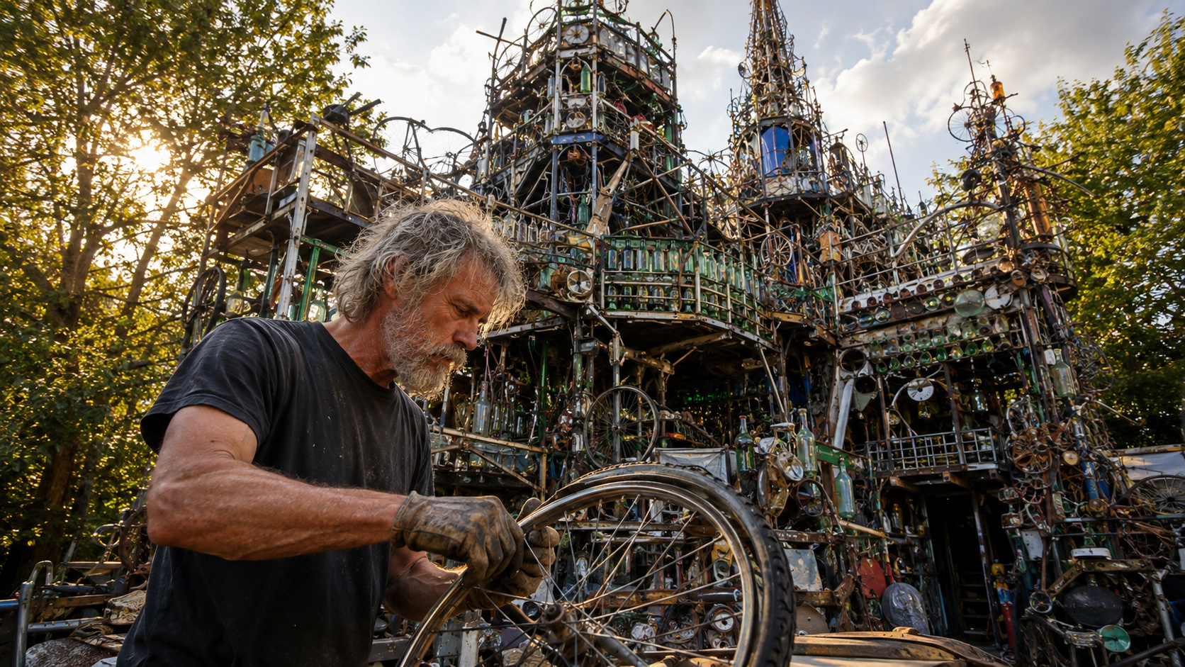 A Cathedral of Junk nasceu de bicicletas, garrafas e eletrodomésticos descartados no quintal de Vince Hannemann