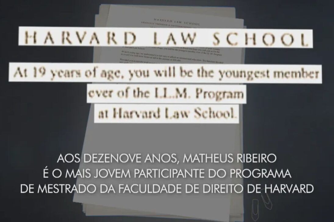 Carta de Harvard confirmou Mateus Ribeiro, 19 anos, como membro mais jovem do LL.M. Aos 18 ele já havia sustentado oralmente no STF.