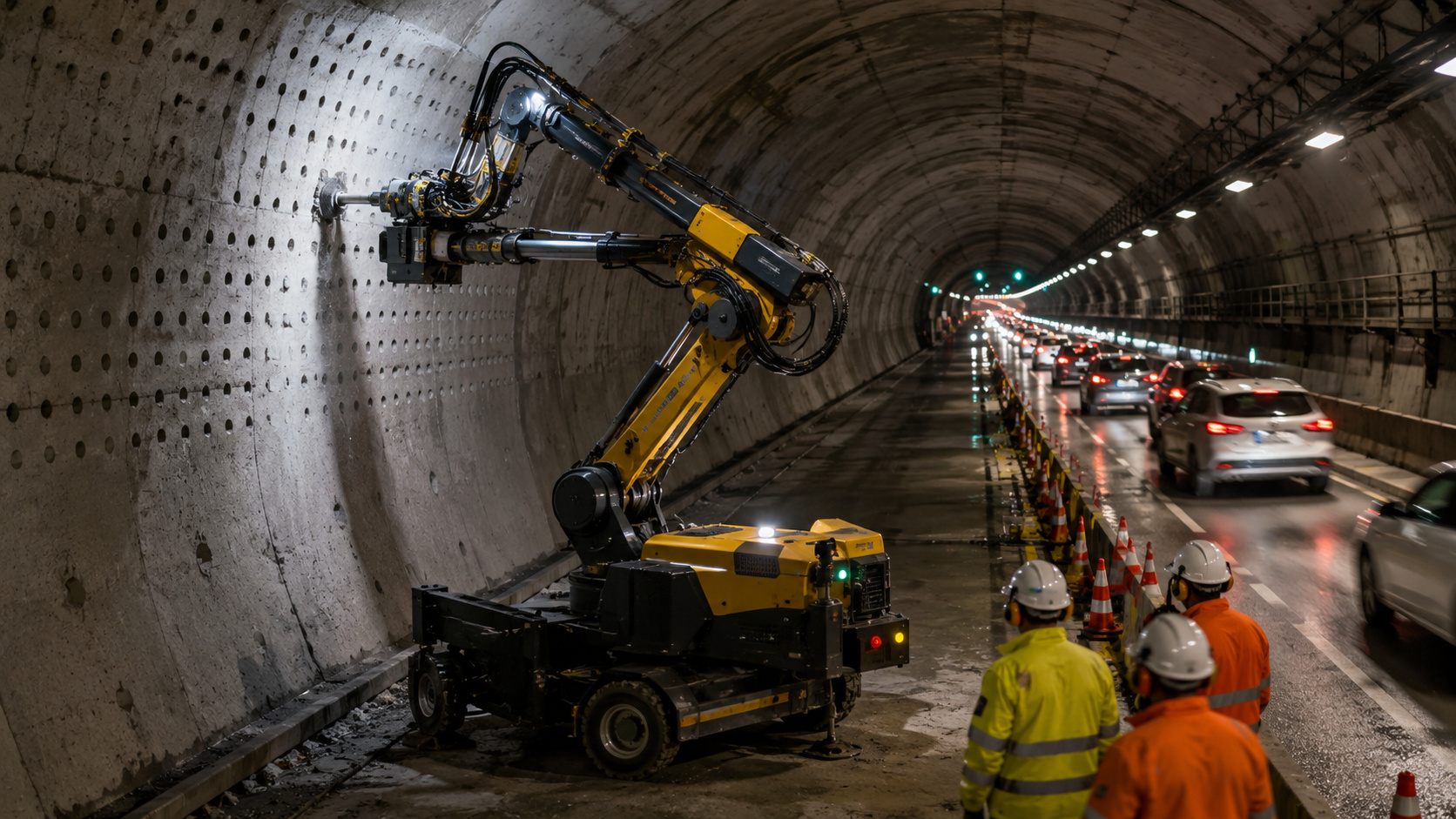 Robôs BauBot foram usados na recuperação do túnel de Engelberg, na Alemanha, para executar quase 9 mil perfurações em concreto. O sistema substituiu uma equipe de cinco trabalhadores,