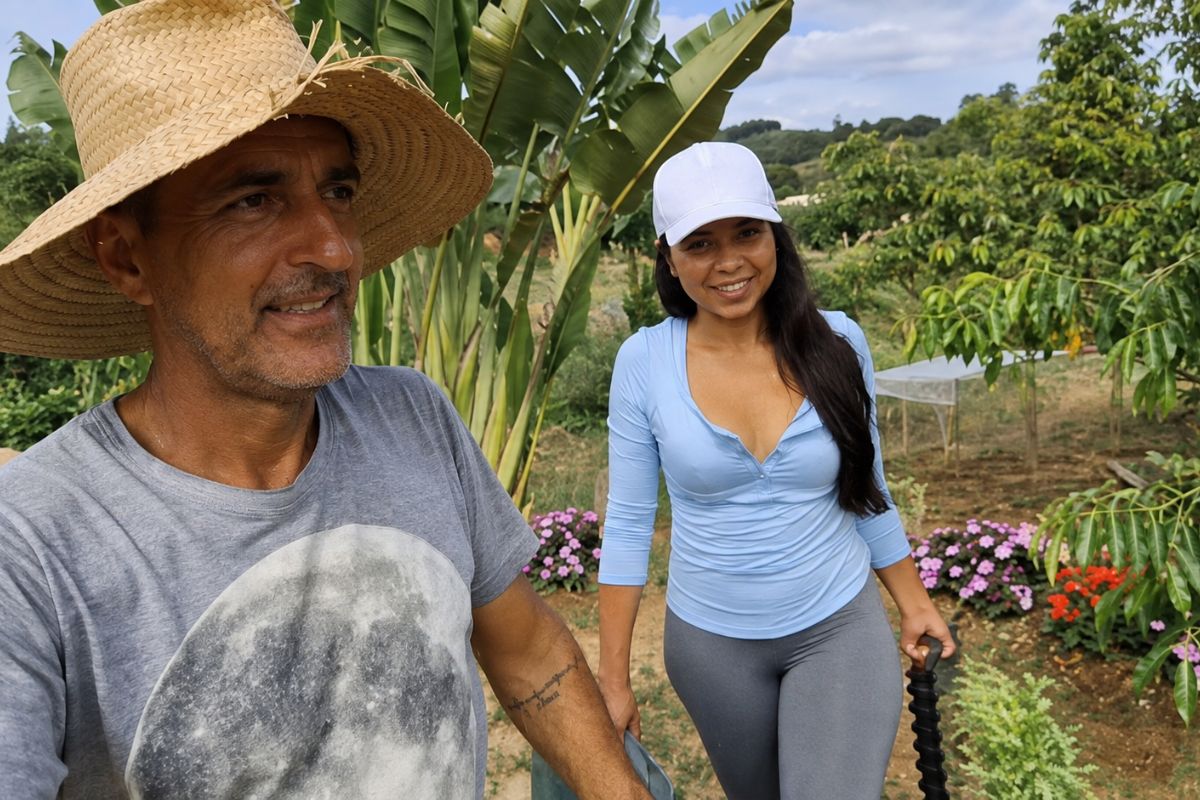 Casal fez em uma manhã um canteiro coberto com lona e plantou 15 pés de tomate fora de época, apostando na proteção contra a chuva.