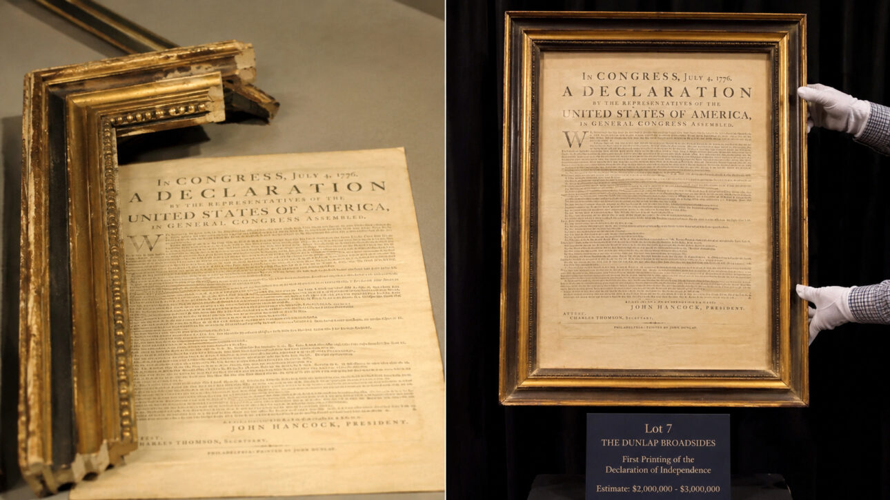 Quadro comprado só pela moldura escondia uma impressão de 1776 da Declaração de Independência que anos depois alcançaria R$ 42,3 milhões.