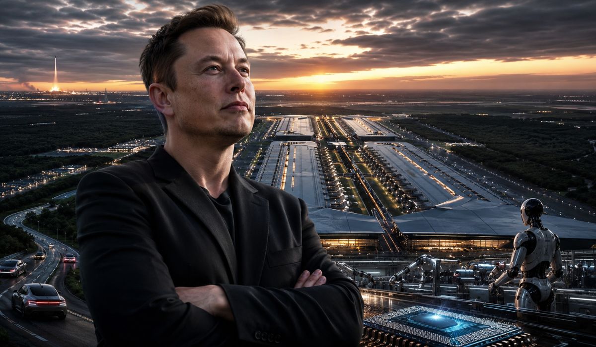 Elon Musk planeja a Terafab no Texas, com 9,3 milhões de m², investimento inicial de US$ 16,8 bilhões e produção própria de chips de IA. - Imagem: Ilustrativa