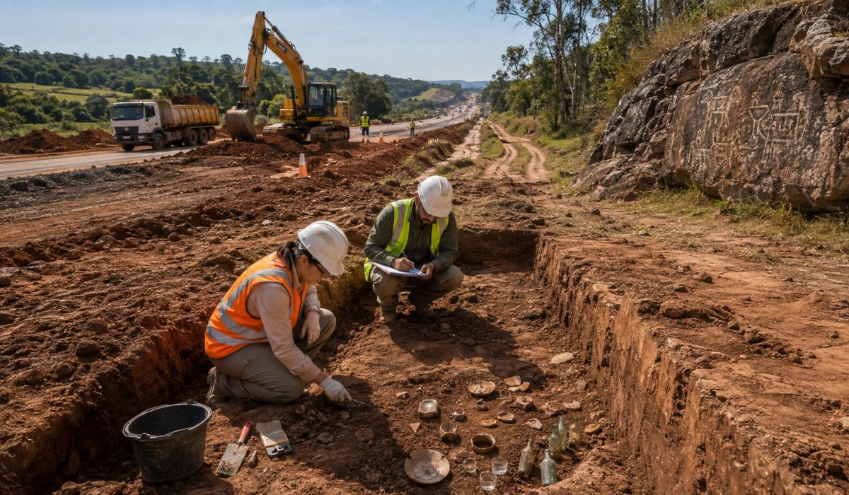 Obras na BR-153 revelam cinco sítios arqueológicos, peças do século 19 e grafismos enquanto arqueólogos investigam antiga rota. - Imagem: Ilustrativa