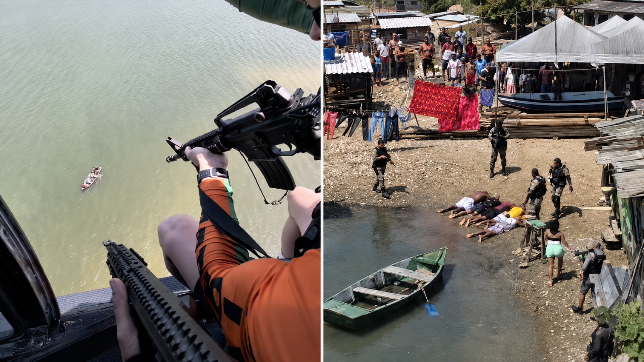 Helicóptero encontra mulher levada à força em barco pelo Rio Potengi, acompanha embarcação até o retorno à margem e permite que policiais cerquem o desembarque, resgatem a vítima e prendam cinco suspeitos antes de possível execução atribuída a facção em Natal