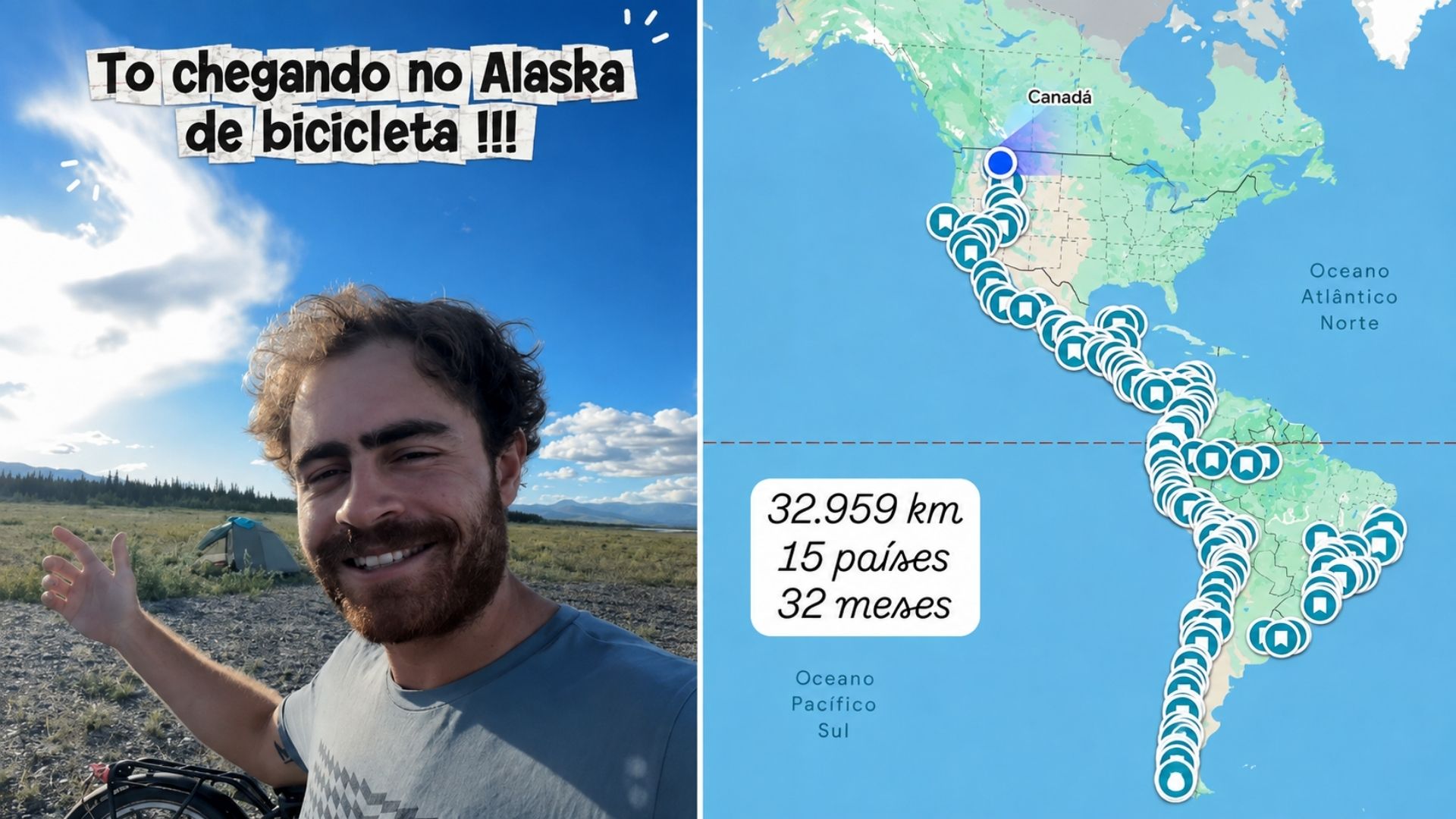 Lucca Cardoso Borges Rosa deixou emprego em multinacional e pedalou cerca de 39 mil km por 16 países, de Ushuaia ao Alasca, em uma jornada de quase três anos.
