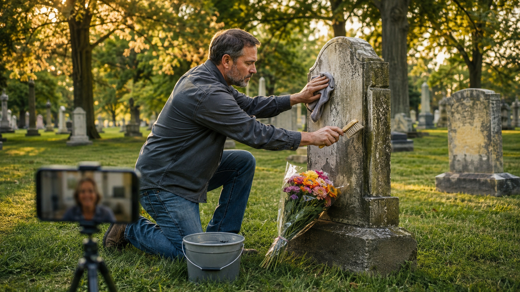 Grave Expectations nasceu da limpeza de lápides de familiares e passou a atender pessoas que vivem longe