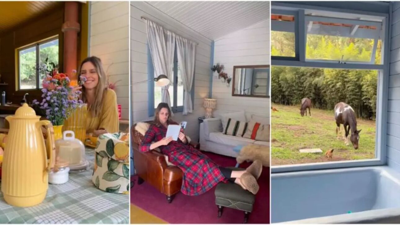 Fernanda Lima e Rodrigo Hilbert reformam casa de madeira azul no interior e revelam o refúgio onde planejam viver na aposentadoria.