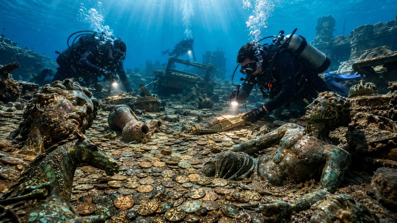 Mergulhadores recreativos encontram naufrágio de 1.600 anos na costa de Israel e revelam milhares de moedas, estátuas de bronze de deuses e animais e fragmentos em tamanho real (3)