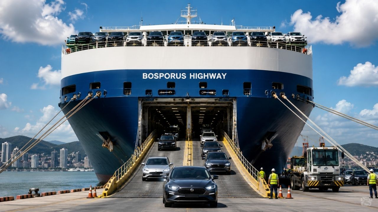 Navio gigante de quase 200 metros atraca em Itajaí com 599 carros de luxo, desembarca os veículos por rampas próprias sem usar guindastes e leva o porto catarinense a alcançar (2)