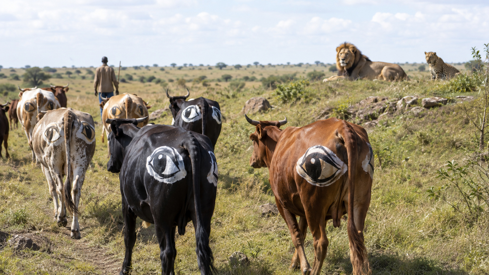 Pintar olhos no gado reduziu ataques de leões e leopardos a zero em fazendas africanas, salvou rebanhos e evitou a morte de predadores com uma solução simples e real.