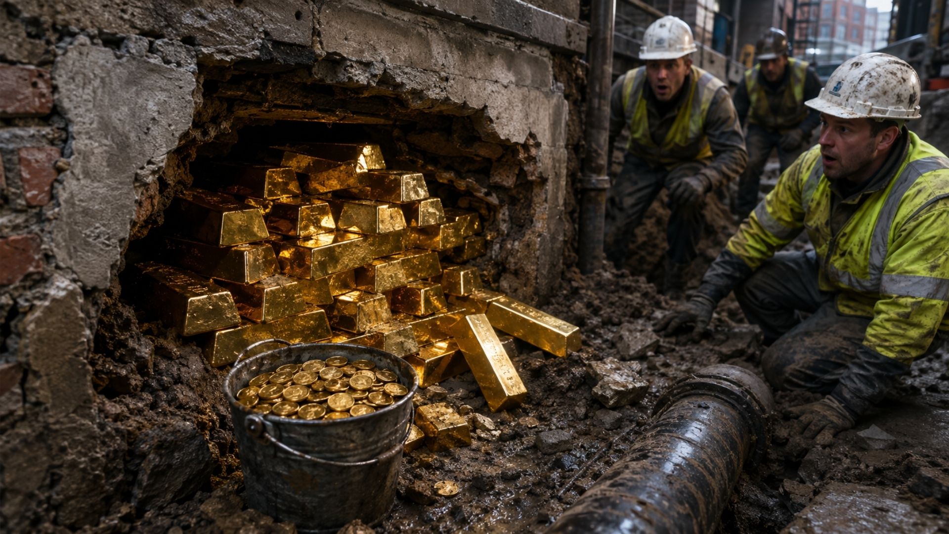 Barras de ouro e moedas avaliadas em US$ 10,4 milhões foram encontradas durante uma obra de esgoto na Bélgica; origem segue investigada.