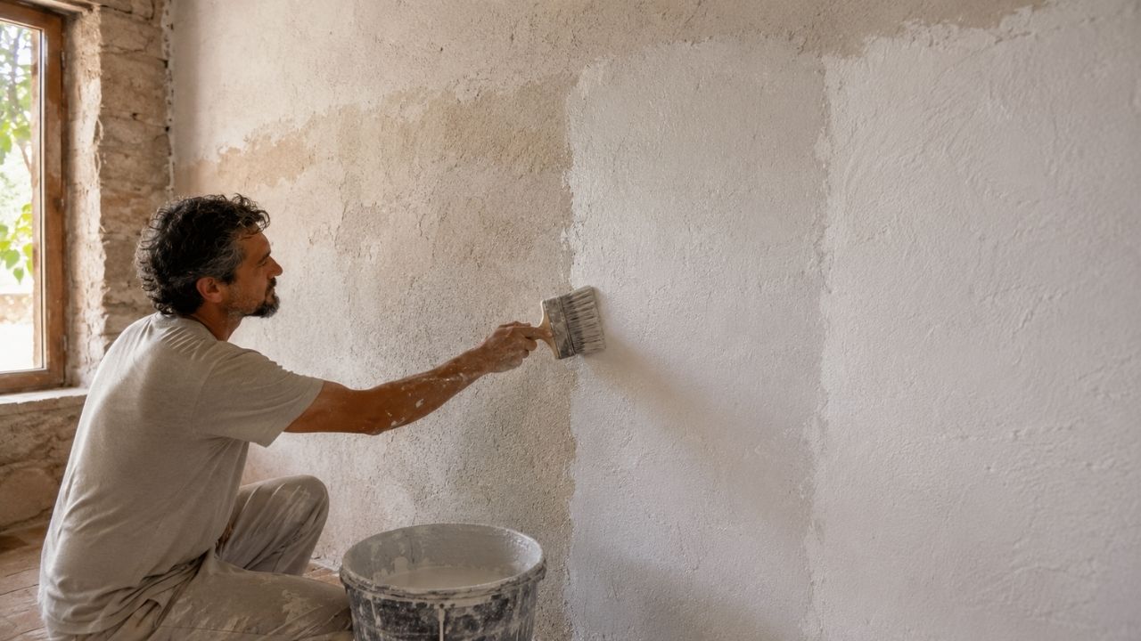 Pintura com cal e caiação em paredes antigas exigem correção de infiltrações e cuidado com tintas plásticas para garantir aderência.