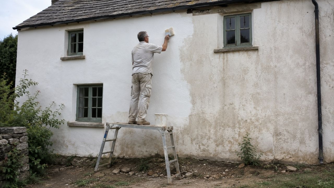 Pintura com cal e caiação em paredes antigas exigem correção de infiltrações e cuidado com tintas plásticas para garantir aderência.