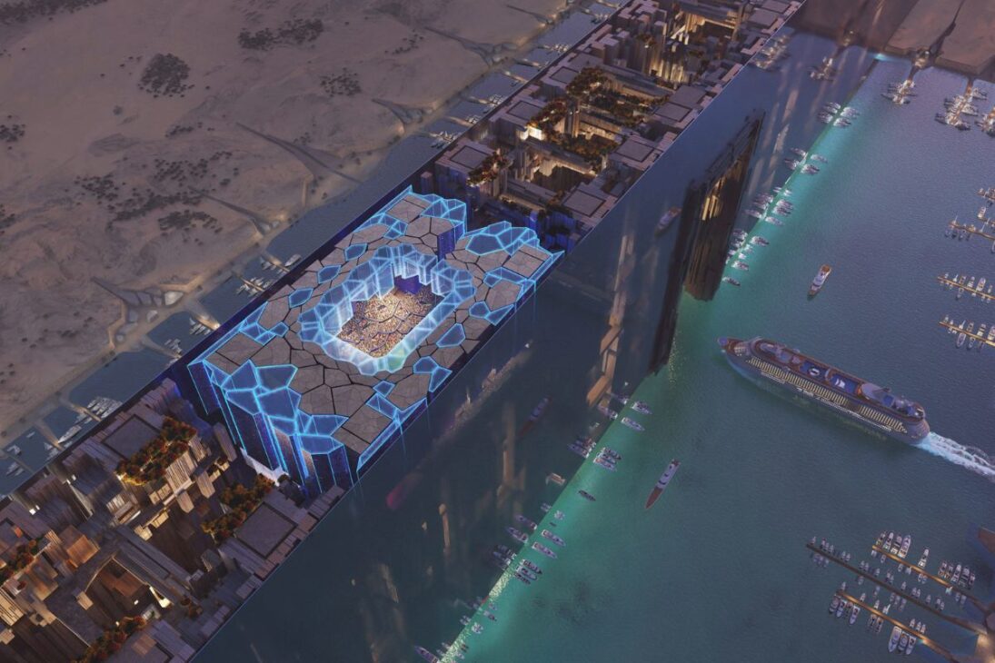 Cidade de 170 quilômetros com paredes espelhadas de 500 metros, o The Line encolheu antes de subir e a conta passou de US$ 1 trilhão no deserto saudita.