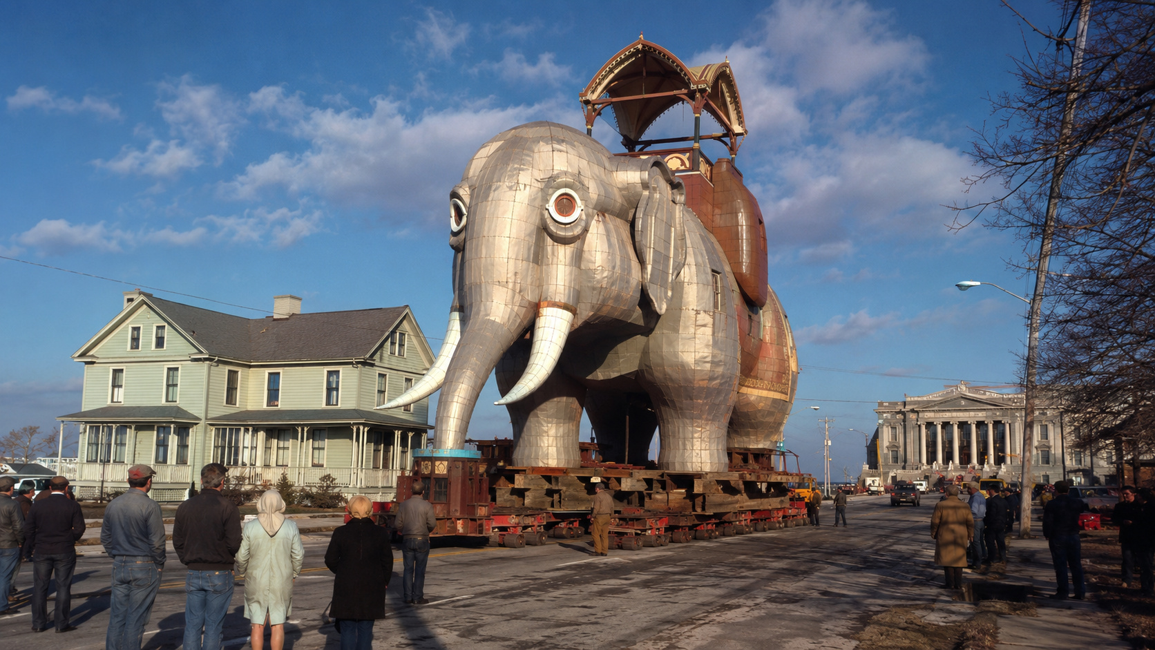 Uma construção em forma de elefante, com seis andares e 90 toneladas, foi criada em 1881 para atrair compradores de terrenos em Margate, Nova Jersey.