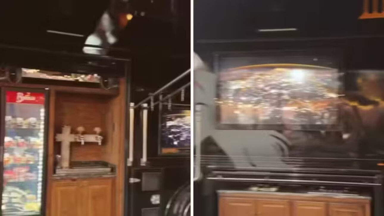 Andressa Suita abre as portas de trailer de luxo com dois quartos, cama king size, cozinha completa, chopeira, televisão e área recreativa para os filhos