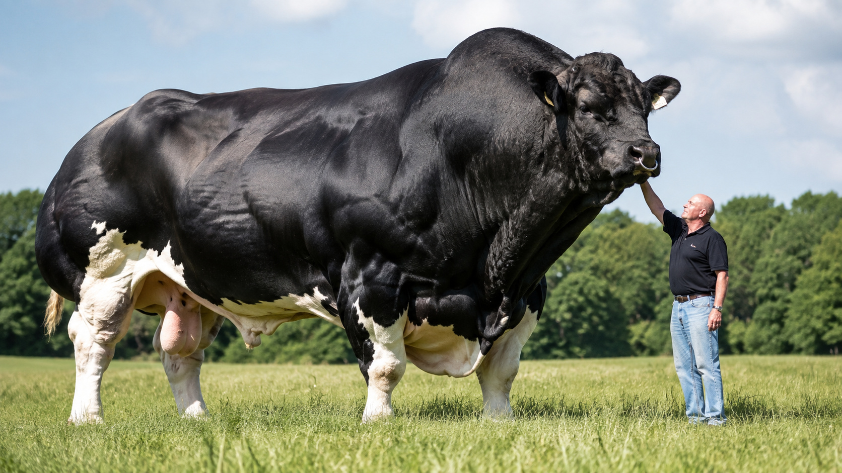Com 1,95 metro de altura e mais de 1,1 tonelada, Beef é o boi mais alto vivo do mundo, devora cerca de 45 kg de alimento por dia, consome mais de 1,1 tonelada por mês e cresceu tanto que já não cabe nem no próprio reboque