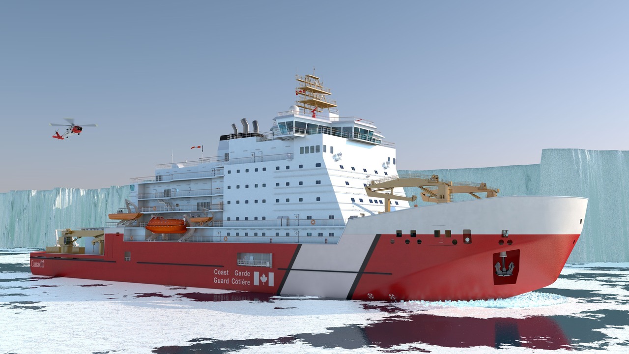 Ilustração de um quebra-gelo Polar Class 3 da Guarda Costeira canadense no Ártico