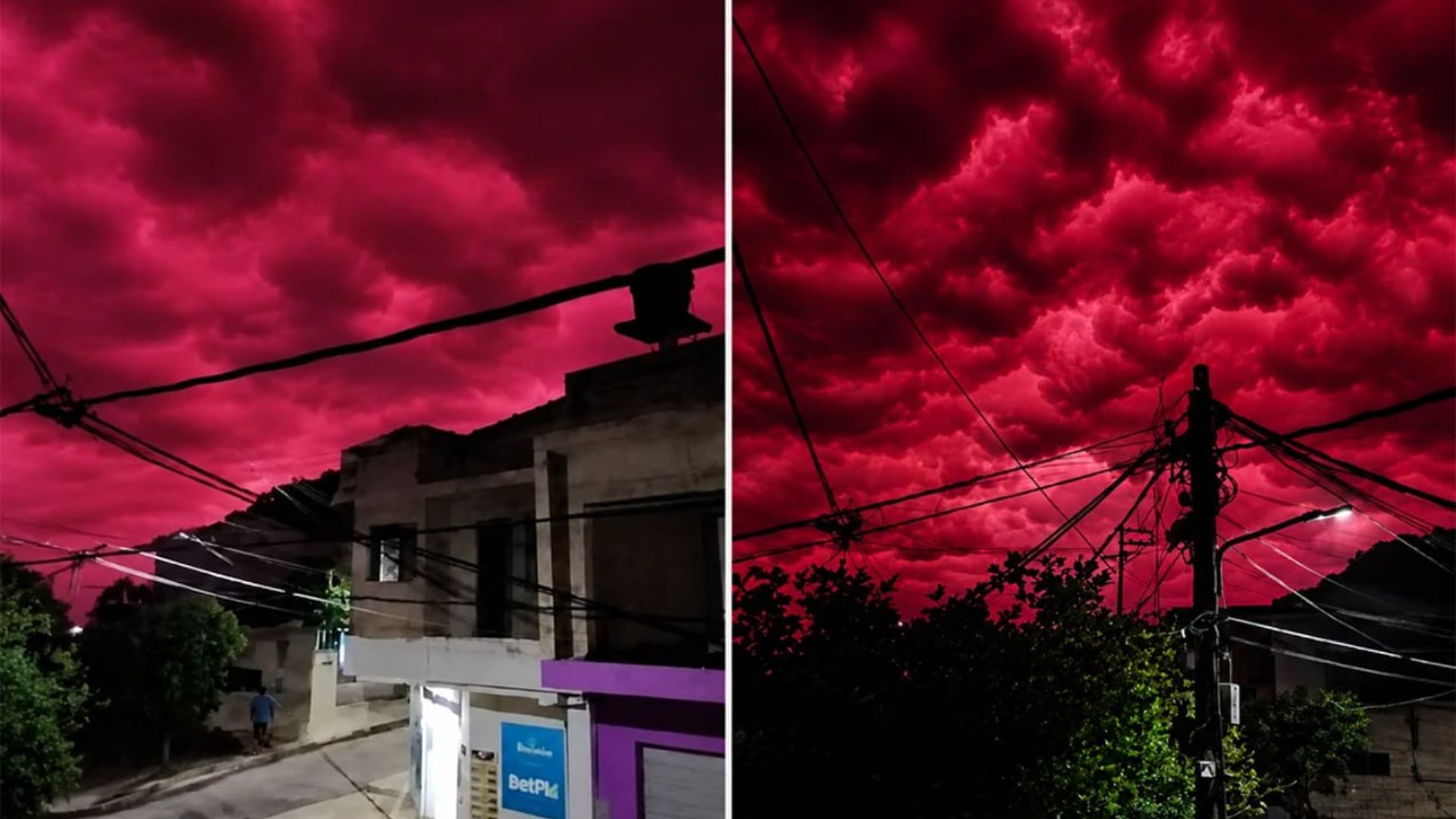 Céu em tons intensos de vermelho e laranja chamou atenção na Colômbia dias após um forte terremoto e provocou especulações nas redes sociais. Foto: Divulgação/Redes Sociais