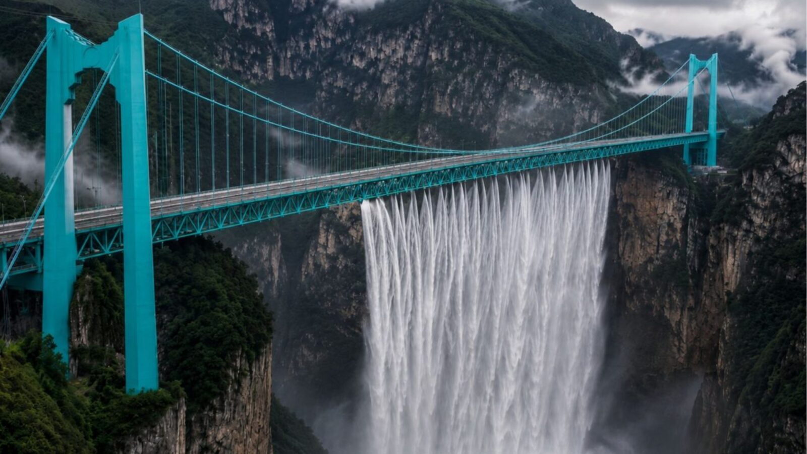 A China transformou uma ponte na maior cachoeira artificial do mundo ao aproveitar água subterrânea descoberta nas obras e criar uma queda de 625 metros sobre um cânion gigantesco