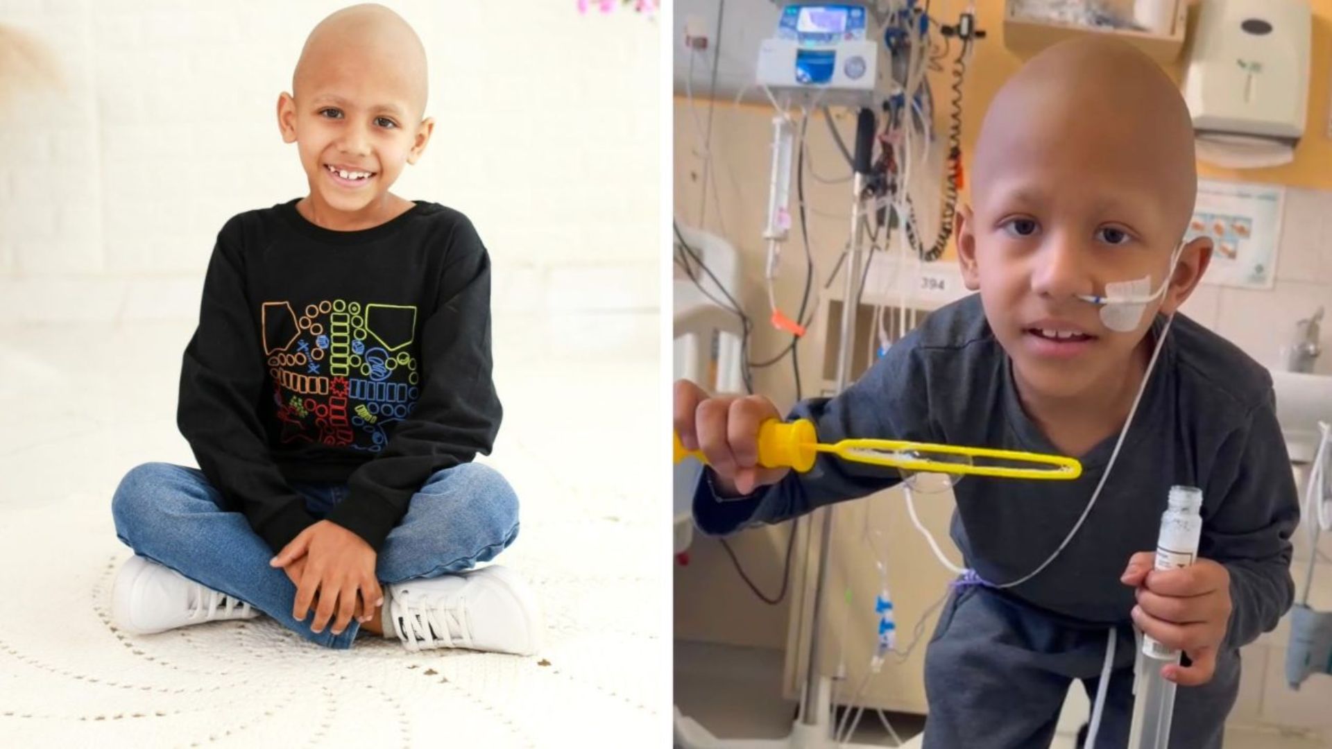 Menino internado em hospital infantil durante tratamento contra câncer raro enquanto família busca medicamento de R$ 2 milhões.