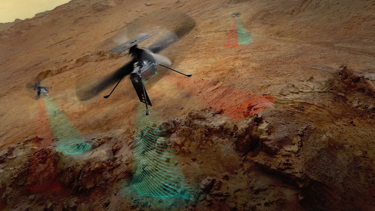 A NASA desenvolveu uma tecnologia de antena ultraleve e flexível para helicópteros da missão SkyFall, permitindo buscar gelo sob o solo de Marte com precisão.