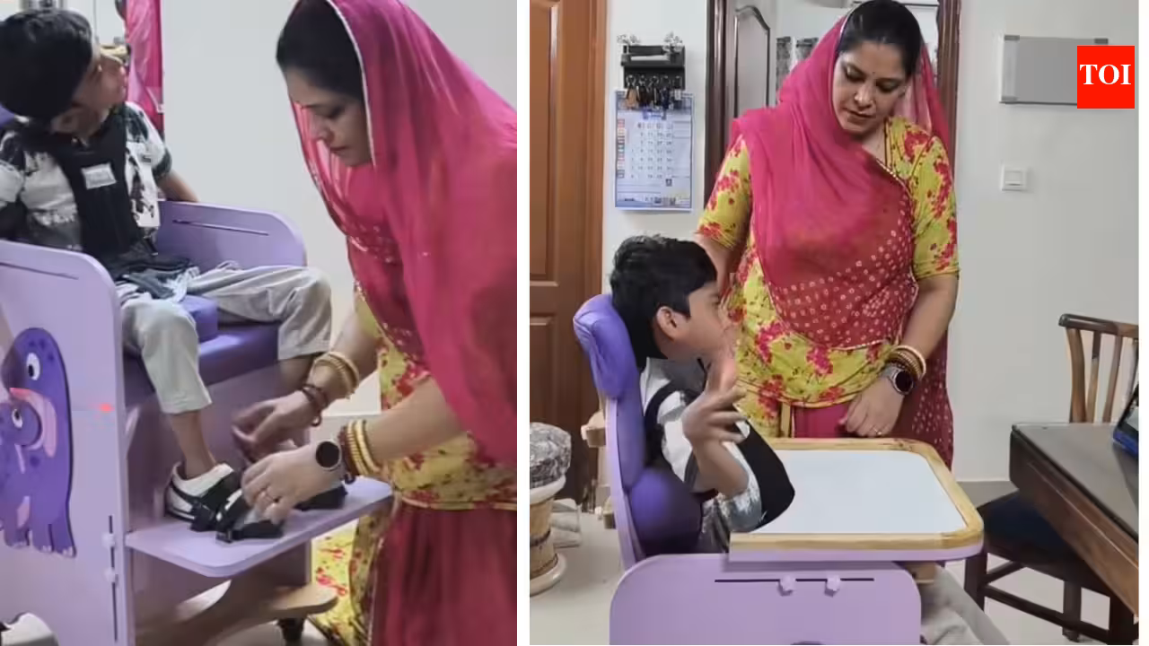 Após escolas recusarem seu filho com paralisia cerebral, Neha Solanki criou a Buddy Chair, patenteou a invenção e ganhou destaque na Índia. - Crédito: Reprodução / Times of India.