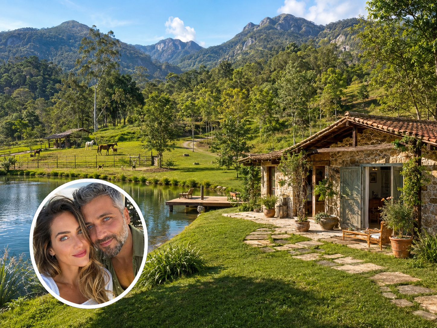Bruno Gagliasso e Giovanna Ewbank transformaram 260 mil m² em Paraíba do Sul no Rancho da Montanha, com reflorestamento, 170 placas solares, horta orgânica e estrutura para reabilitar e soltar animais silvestres.