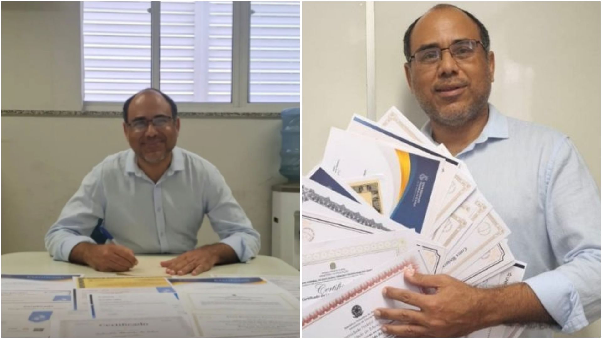Professor Solonildo Almeida foi reconhecido pelo RankBrasil após acumular 17 diplomas de licenciatura ao longo de três décadas de estudos. Foto: reprodução/ Instagram/ @rankbrasil