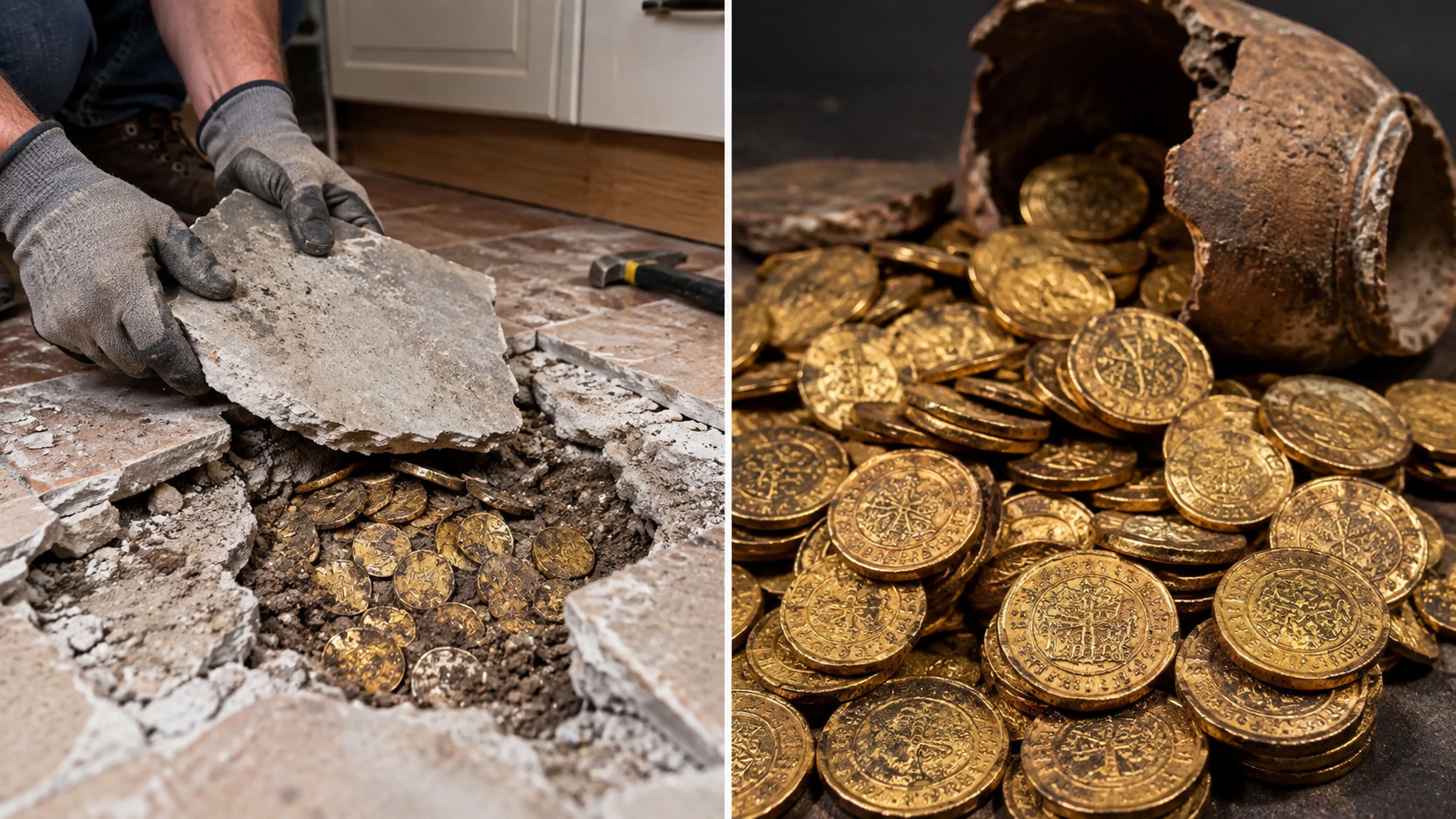 Reforma de cozinha revela mais de 260 moedas de ouro enterradas havia séculos na Inglaterra e tesouro alcança cerca de R$ 5,2 milhões em leilão.