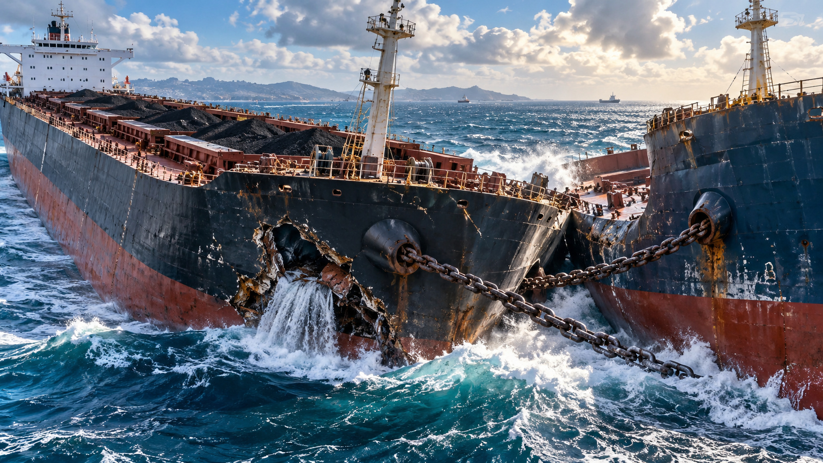 A colisão entre navios na Índia ocorreu enquanto dois grandes graneleiros estavam fundeados