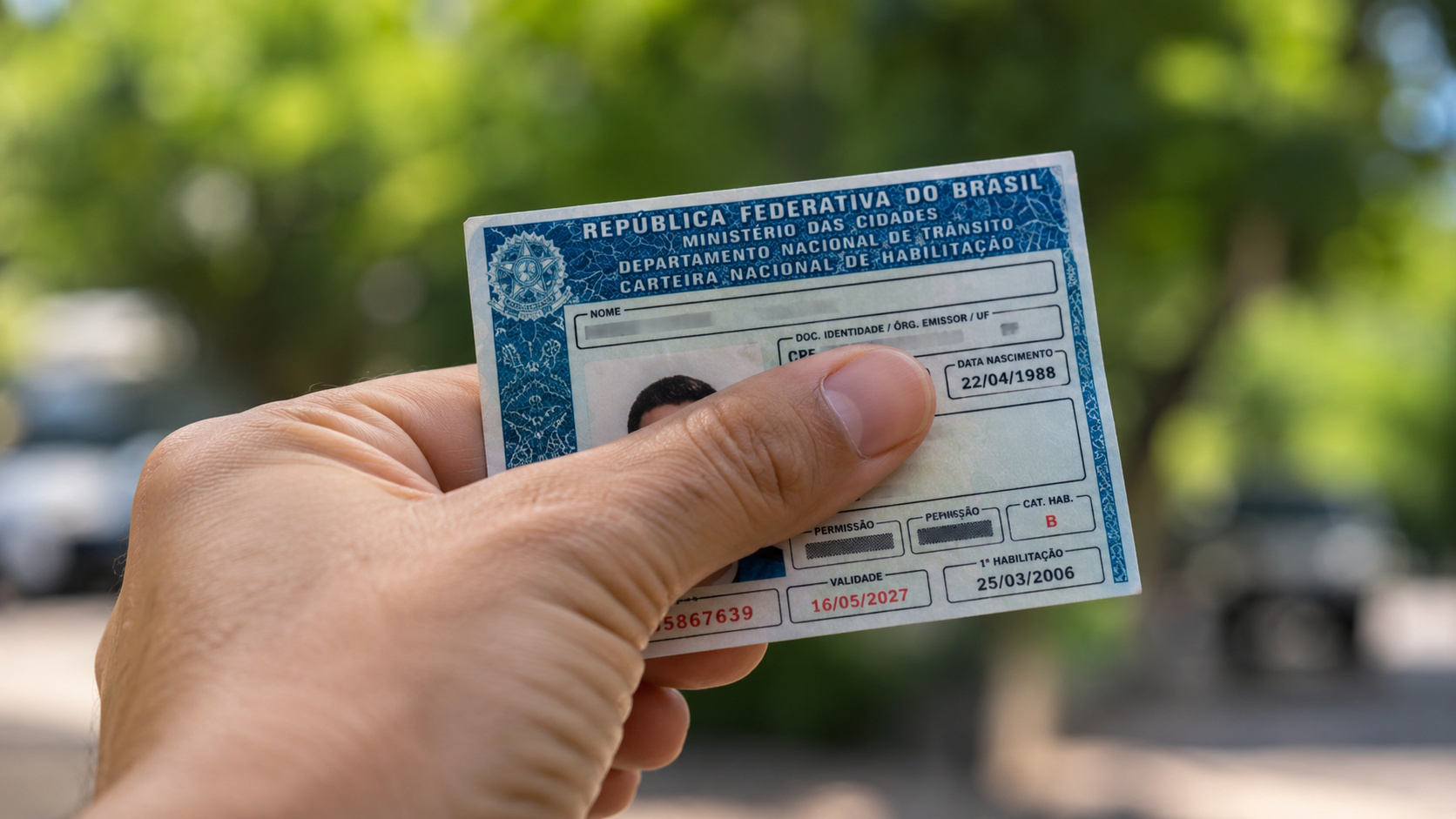 Mão segura CNH em imagem ilustrativa sobre prorrogação da validade e novo prazo para renovação até dezembro de 2026.
