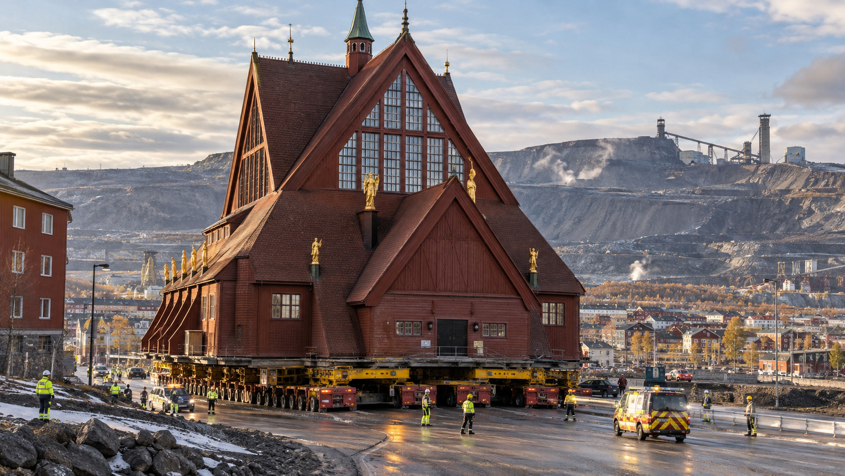 Construída em 1912, a Igreja de Kiruna precisou deixar seu endereço original após a expansão da mineração subterrânea