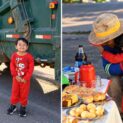 Menino de 3 anos pede aniversário com os garis que esperava passar toda semana, família monta café na calçada e trabalhadores param o caminhão para celebrar com ele