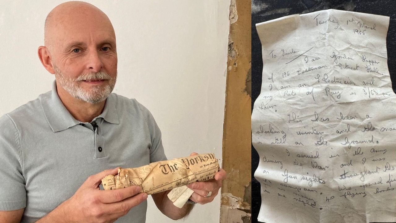 Eletricista esconde carta dentro da parede de uma casa em 1955 e escreve diretamente para quem um dia a encontrasse; 71 anos depois, um morador remove uma estante durante reforma (2)