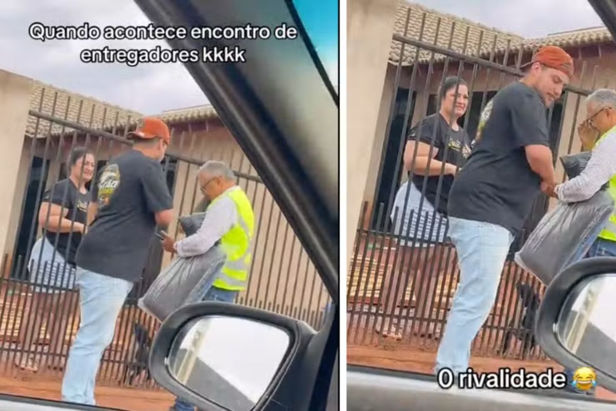 Entregador filmou o momento em que outro colega chegou com encomendas para a mesma cliente. O vídeo, postado no sábado (29/8), soma 273,8 mil visualizações.
