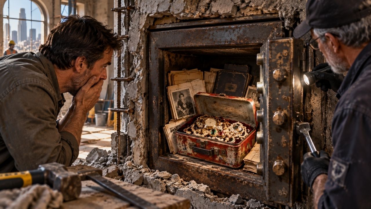 Homem encontra durante reforma um cofre lacrado por concreto e aço em prédio histórico de Los Angeles, chama um chaveiro, consegue abrir a estrutura e descobre uma velha lancheira