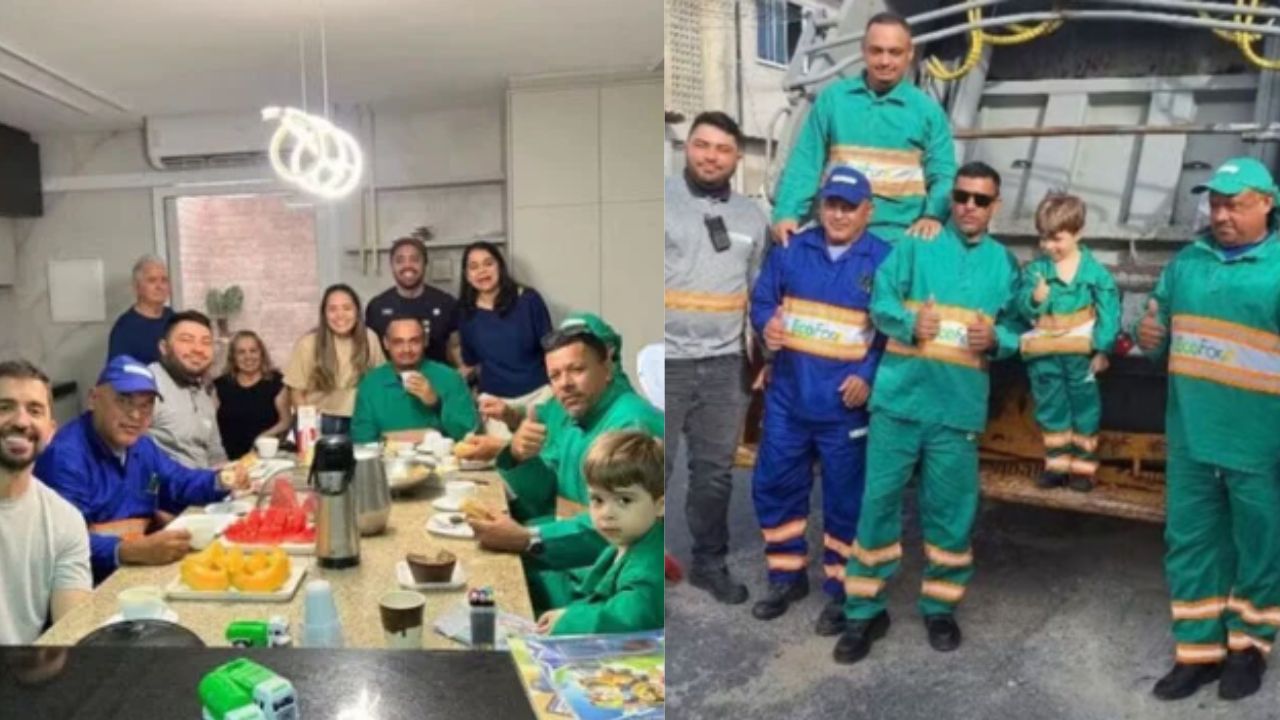 Menino de 4 anos espera toda semana o caminhão de lixo passar em frente de casa, convida os garis para seu aniversário e acorda às 5h40 para recebê-los, até ver a equipe chegar às